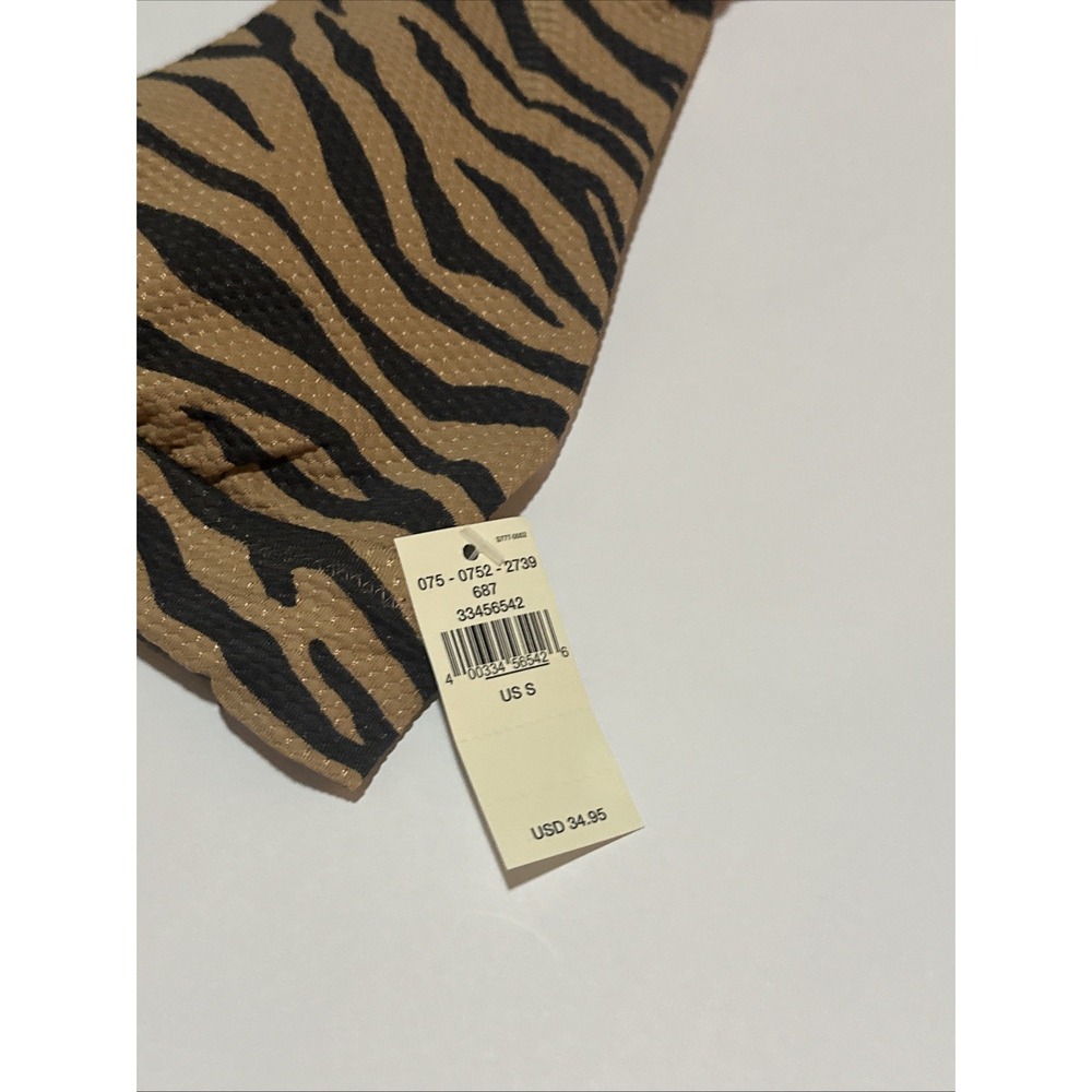 Aerie Triangle Tie Tiger Stripe Bikini Swim Top Black Tan Women's Small NWT - Picture 2 of 4